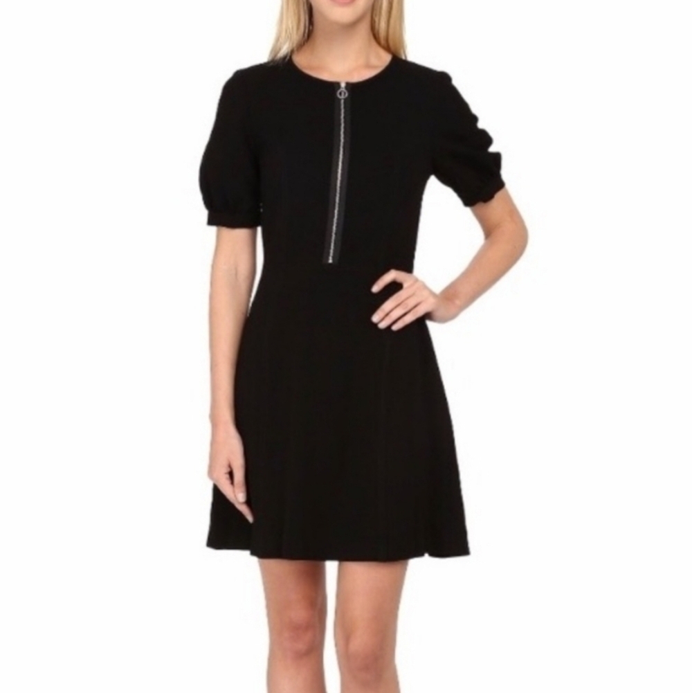 Marc By Marc Jacobs Black Crepe Short Sleeve O Ring Zip Mini Dress Size XS